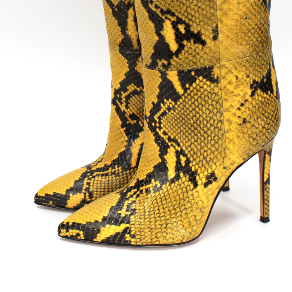 Paris Texas Yellow Black Snakeskin Stiletto Knee High Boots 36 Embossed Bootie - Picture 3 of 7